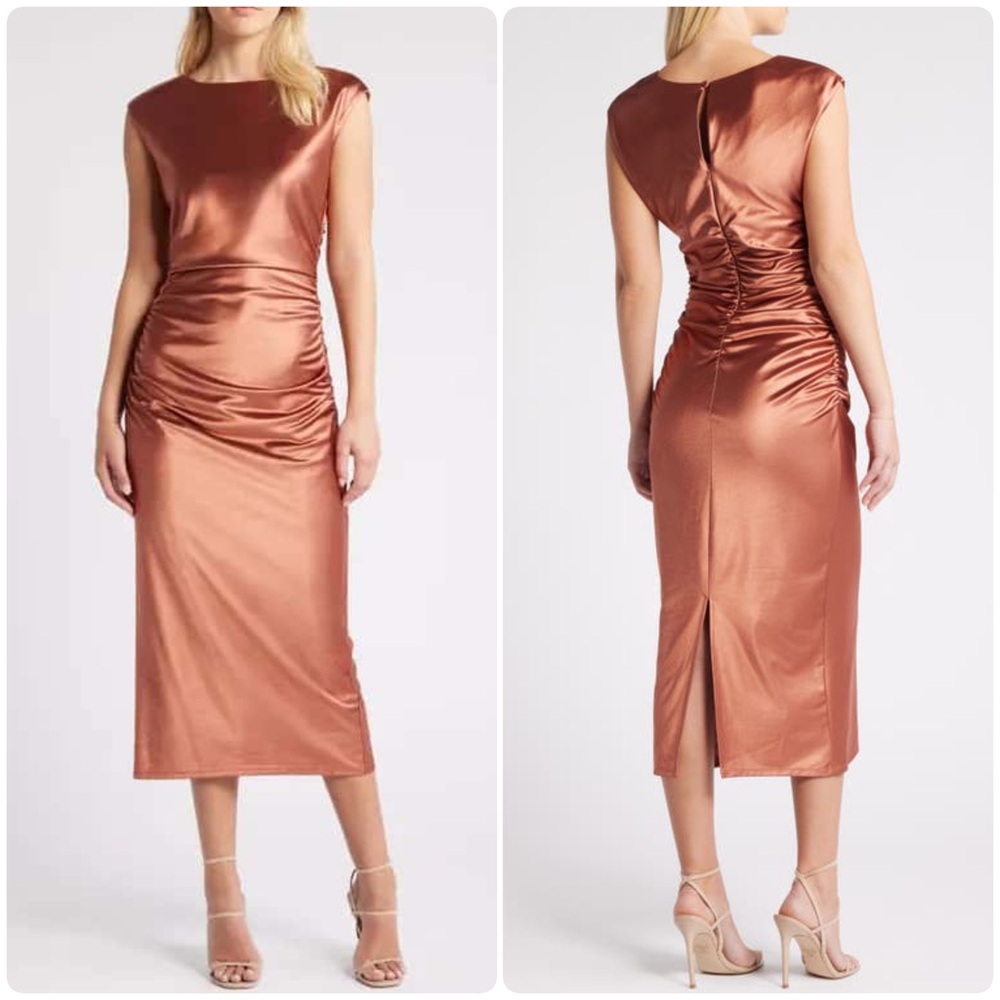 CHELSEA28 
Metallic Satin Midi Dress - Bronze